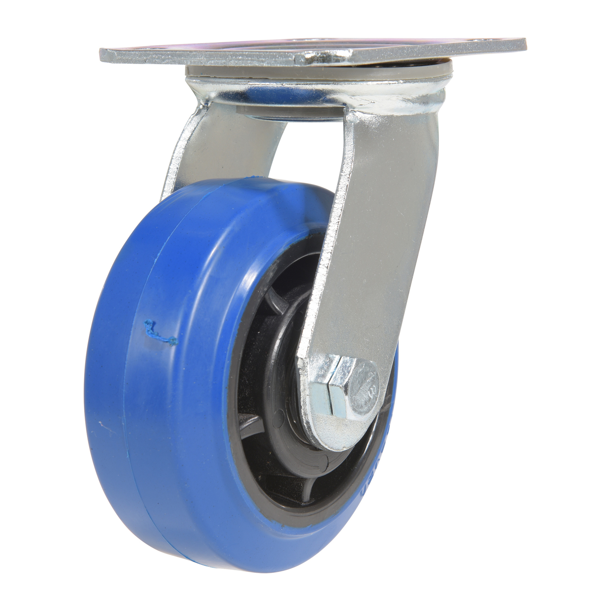 Vestil Elastic Rubber Swivel Caster - 5in. Diameter, Blue, Zinc-Plated, Model# CST-BB-5X2ER-S